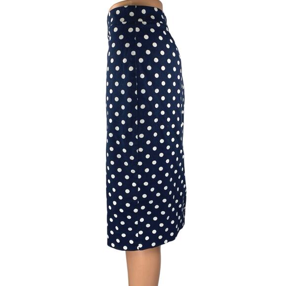 J.Crew Blue White Polka Dot High Waist Zip Knee Length Straight Pencil Skirt 8 - Picture 2 of 5